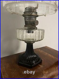 Aladdin Corinthian Oil Lamp Black Clear Base Model B Burner 501 Shade Chimney