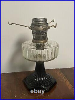 Aladdin Corinthian Oil Lamp Black Clear Base Model B Burner 501 Shade Chimney