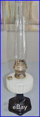 Aladdin Corinthian White Black Moonstone Glass Kerosene Oil Lamp Model B Vtg