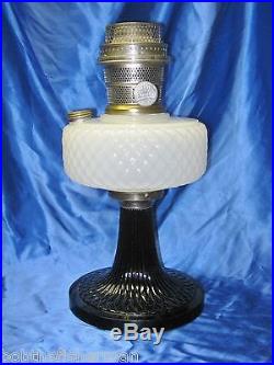Aladdin DIAMOND QUILT B-90 Lamp & B-Burner WHITE MOONSTONE Font BLACK Base 1937
