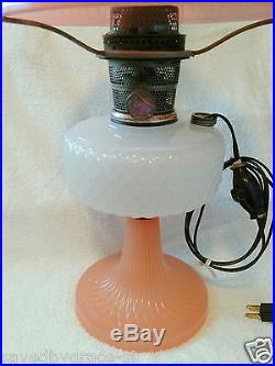 Aladdin Diamond Quilt Moonstone Kerosene Lamp -Model B- & Milk Glass Lamp Shade