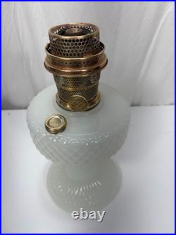 Aladdin Diamond Quilt White Moonstone Oil Lamp Model B-85 Circa 1937
