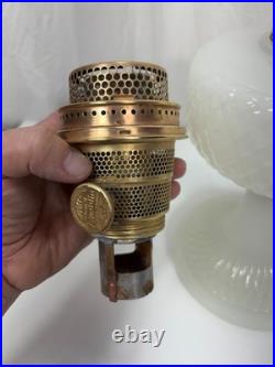 Aladdin Diamond Quilt White Moonstone Oil Lamp Model B-85 Circa 1937