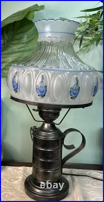 Aladdin Drape Lamp w Hand Painted Blue Rose Shade. Vintage Works