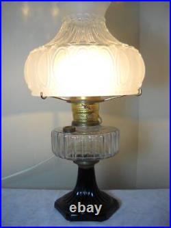 Aladdin Electrified Corinthian Oil Lamp Black Foot Clear Font withAladdin Shade