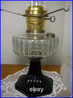 Aladdin Electrified Corinthian Oil Lamp Black Foot Clear Font withAladdin Shade