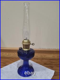 Aladdin Electrified Lamp Cobalt Blue Lincoln Drape Font Brass Electric Burner