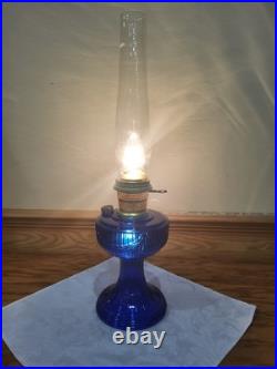 Aladdin Electrified Lamp Cobalt Blue Lincoln Drape Font Brass Electric Burner