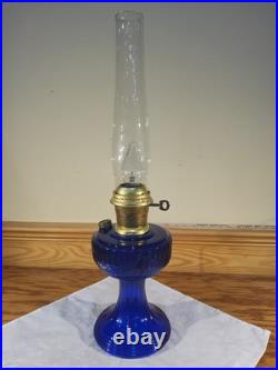 Aladdin Electrified Lamp Cobalt Blue Lincoln Drape Font Brass Electric Burner