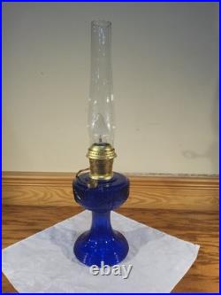 Aladdin Electrified Lamp Cobalt Blue Lincoln Drape Font Brass Electric Burner