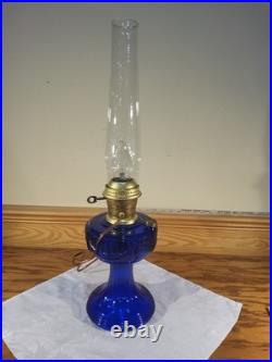 Aladdin Electrified Lamp Cobalt Blue Lincoln Drape Font Brass Electric Burner