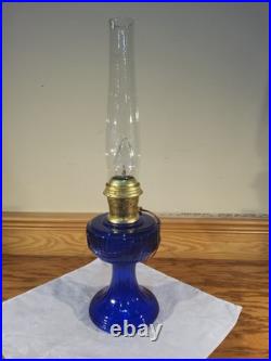 Aladdin Electrified Lamp Cobalt Blue Lincoln Drape Font Brass Electric Burner