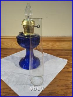 Aladdin Electrified Lamp Cobalt Blue Lincoln Drape Font Brass Electric Burner