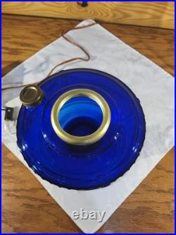 Aladdin Electrified Lamp Cobalt Blue Lincoln Drape Font Brass Electric Burner