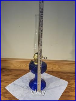 Aladdin Electrified Lamp Cobalt Blue Lincoln Drape Font Brass Electric Burner
