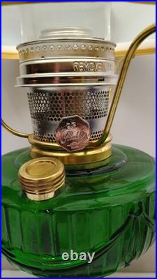 Aladdin Emerald Green & Gold Tone Lincoln Drape Oil Lamp & Shade Model 23 Burner