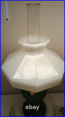 Aladdin Emerald Green & Gold Tone Lincoln Drape Oil Lamp & Shade Model 23 Burner