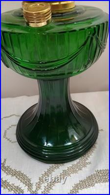 Aladdin Emerald Green & Gold Tone Lincoln Drape Oil Lamp & Shade Model 23 Burner