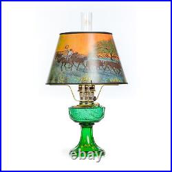 Aladdin Emerald Lincoln Drape Table Oil Lamp, Ride Into the Sunset Shade, Nickel