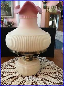 Aladdin Fenton Burmese Glass Grand Vertique Oil Lamp Font & Shade