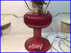 Aladdin Fenton Grand Vertique Oil Kerosene Electric Lamp With Gold Ruby Shade