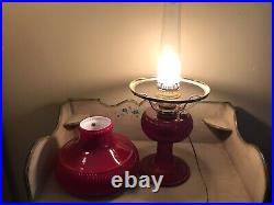 Aladdin Fenton Grand Vertique Oil Kerosene Electric Lamp With Gold Ruby Shade