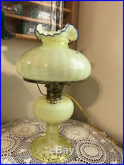 Aladdin Fenton Limited Edition'00 Vaseline Glass Grand Vertique Oil/Elec. Lamp