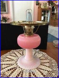 Aladdin Fenton Limited Edition'95 Rosalene Glass Grand Vertique Oil Lamp