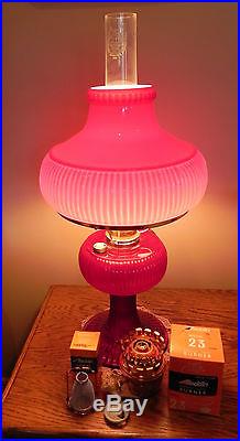 Aladdin-Fenton Ruby Grand Vertique Kerosene/Electric Lamp withRuby/Opal Shade