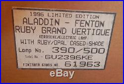 Aladdin-Fenton Ruby Grand Vertique Kerosene/Electric Lamp withRuby/Opal Shade