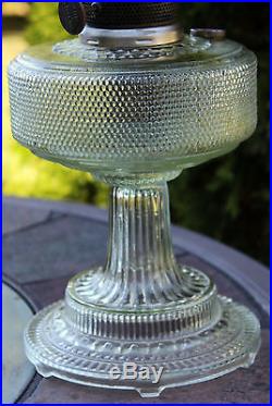Aladdin Footed Colonial Glass Kerosene Oil Lamp w Chimney Model B Hobnail