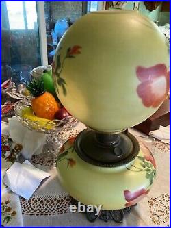 Aladdin GWTW oil Lamp electrified 26 yellowithred flowers long cord