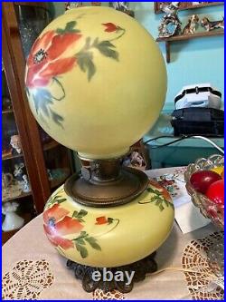 Aladdin GWTW oil Lamp electrified 26 yellowithred flowers long cord