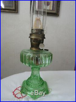 Aladdin Green Cathedral Kerosene lamp withburner & chimney very nice