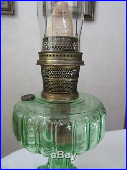 Aladdin Green Cathedral Kerosene lamp withburner & chimney very nice