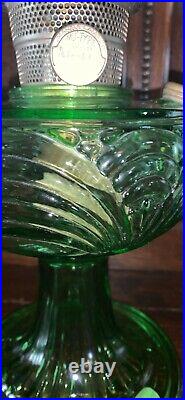 Aladdin Green Crystal Washington Drape Oil Lamp With B Burner