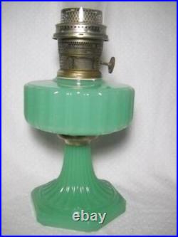 Aladdin Green Jadeite Corinthian Model B Oil Lamp with Burner & Chimney Circa 1930