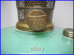 Aladdin Green Jadeite Corinthian Model B Oil Lamp with Burner & Chimney Circa 1930