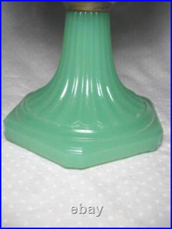 Aladdin Green Jadeite Corinthian Model B Oil Lamp with Burner & Chimney Circa 1930