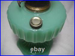 Aladdin Green Jadeite Corinthian Model B Oil Lamp with Burner & Chimney Circa 1930