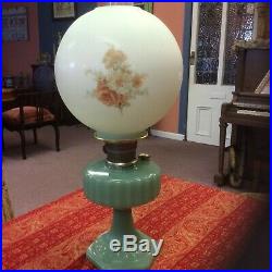 Aladdin Green Jadeite Corinthian Oil Lamp With Globe Shade & Model B. Burner