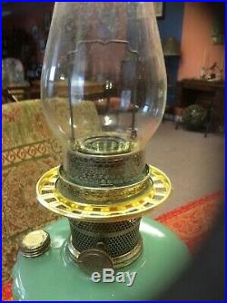 Aladdin Green Jadeite Corinthian Oil Lamp With Globe Shade & Model B. Burner