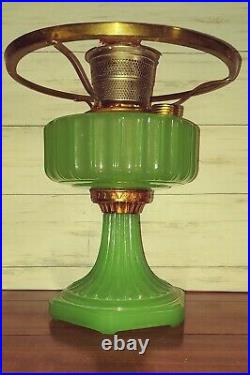 Aladdin Green Jadeite Corinthian Oil Lamp With Shade Ring And Model B. Burner