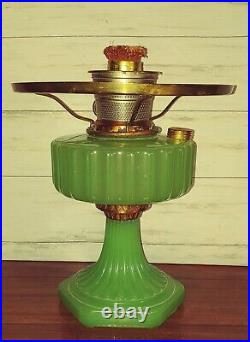 Aladdin Green Jadeite Corinthian Oil Lamp With Shade Ring And Model B. Burner
