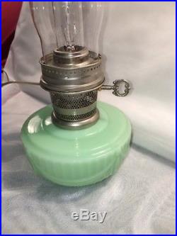 Aladdin Green Jadeite Kerosene Lamp with Chimney Electrified Lincoln Drape Style