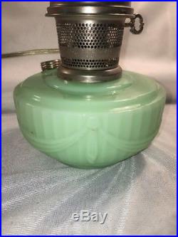 Aladdin Green Jadeite Kerosene Lamp with Chimney Electrified Lincoln Drape Style