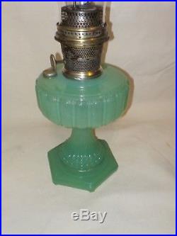 Aladdin Green Moonstone Cathedral Kerosene Lamp, Burner & Chimney