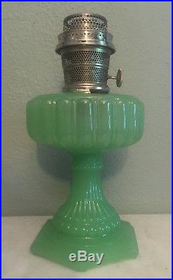 Aladdin Green Moonstone Cathedral Kerosene Oil Lamp Jadeite w Nickel B Burner