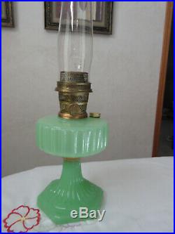 Aladdin Green Moonstone Cathedral Kerosene lamp withburner & chimney Very nice