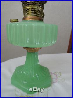 Aladdin Green Moonstone Cathedral Kerosene lamp withburner & chimney Very nice